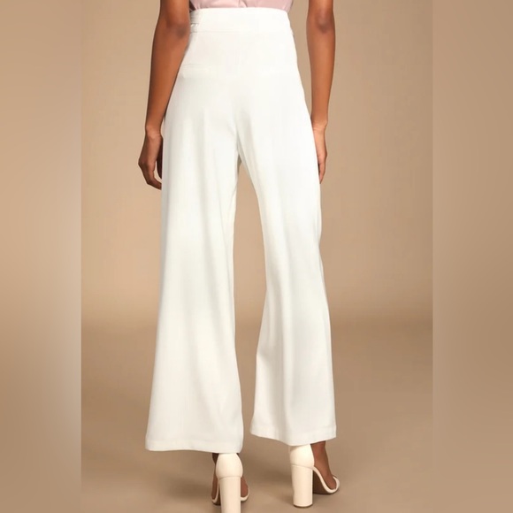 SALE! NWT Lulus Chic Sophistication wide leg side tie pants Cream Ivory Size M - Picture 3 of 7